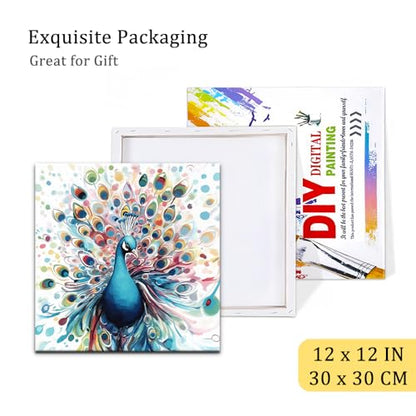 Natuyalo Paint by Numbers Kit for Adults Beginners, 12" Wx12 L Animal Painting by Numbers Kit on Canvas Acrylic Drawing Kits Ready to Stretch and Framed, Colourful Peacock - color: Color-05
