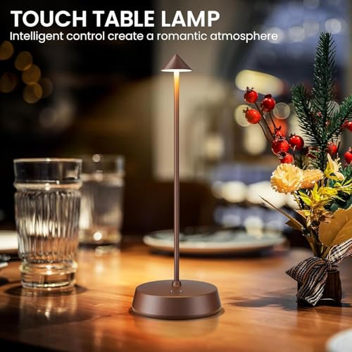Cordless Touch Table Lamp Rechargeable LED Battery Operated 6000mAh | Dimmable Waterproof Small Lamp Portable Wireless Table Light for Dining Room Restaurant Bar Indoor/Outdoor Use Brown-1PC - color: Brown-1PC