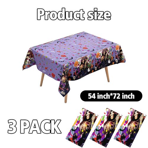 3 Pack Halloween Tablecloths,Disposable Plastic Tablecloths 54" x 72" Halloween Decorations,Plastic Table Cover for Birthday,Party Supplies,Holiday Table Cloth for Home,Dinner,Indoor,Outside - color: Halloween@scythe