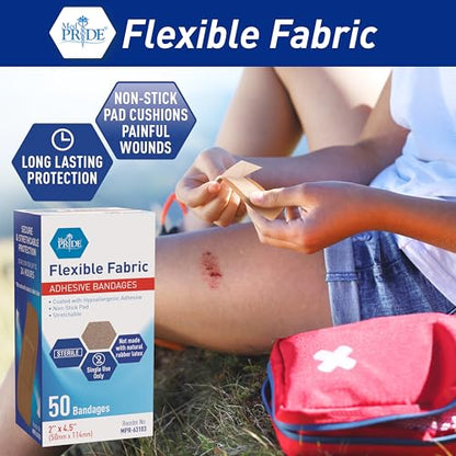 MED PRIDE Fabric Adhesive Bandages,Hypoallergenic,Latex-Free,2x4.5 in,50-Ct - size: 2” x 4.5'' - 50 Count