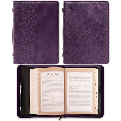Christian Art Gifts Women's Fashion Bible Cover Faith Hebrews 11:1, Purple Paisley Faux Leather, Medium - size: Medium