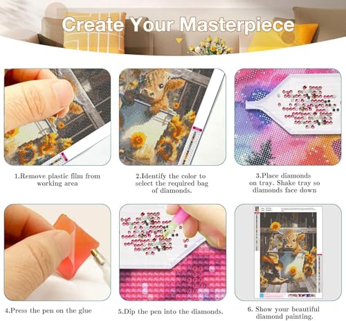 Axquilon 3 Pack Highland Cow Diamond Art Kits for Adults 12x16inch | Diamond Painting Kits for Adults, 5D Round Full Drill Cow Gem Art, Paint by Diamonds Pictures DIY Crafts Kits - color: 3 Pack Highland Cow