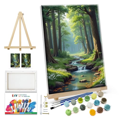 JOOZ DIY Landscape Paint by Numbers Kit for Adults with Frame, 8x12 Inch - color: Forest 085