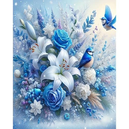 PHANTASYART Flowers Paint by Numbers Kit for Adults 16x20inch | Flowers Canvas Paint by Numbers for Adults, Oil Painting by Numbers On Canvas, DIY Acrylic Paint Kit , Gifts & Home Decor - color: Blue Birds, size: 16x20inch