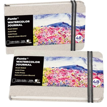 Funto Watercolor Journal, 3.5x5.5, 2 Pack, 24 Sheets Each, Cold-Pressed with Inner Pocket, 110lb/230gsm, Suitable for Techniques and Mixed Media - color: Gray-3.5x 5.5