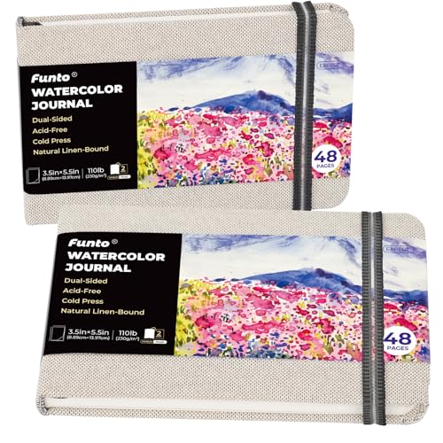 Funto Watercolor Journal, 3.5x5.5, 2 Pack, 24 Sheets Each, Cold-Pressed with Inner Pocket, 110lb/230gsm, Suitable for Techniques and Mixed Media - color: Gray-3.5x 5.5