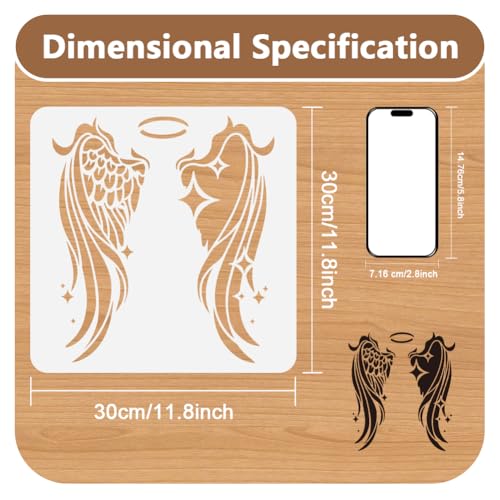 Angel Wings Stencil for Painting 11.8 x 11.8 Inch Reusable Plastic Stencil for Painting on Wall Wood Furniture Fabric Canvas, DIY Craft Stencils - style: Angel Wings