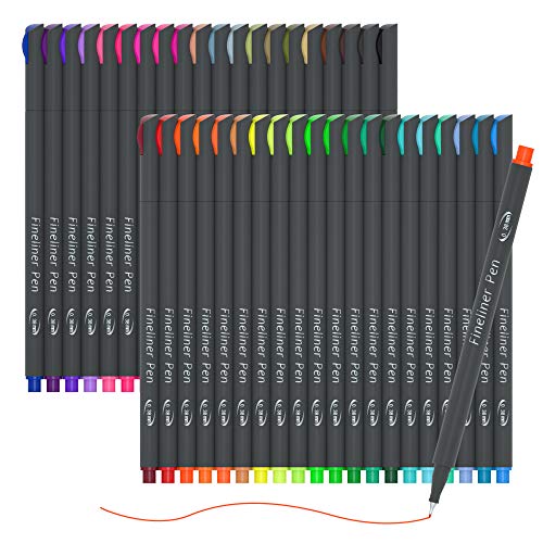 Lineon 46 Pack Journal Planner Colored Pens, 40 Colors Fineliner Pens with 6 Different Stencils, Perfect Set for Journal Planner Note Calendar Coloring Office School Art Supplies