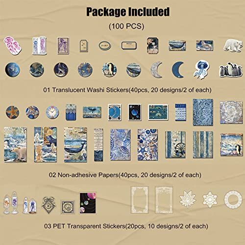 Esweny 100 PCS Vintage Ephemera Pack Journaling Scrapbooking Supplies Scrapbook Sticker Paper Kit for Junk Journal Planners Collage Craft Notebooks Decoupage Album (Ocean) - color: Ocean