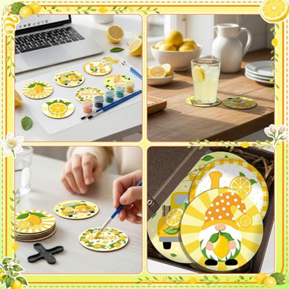 Reallnaive 8 Pcs Lemon Paint by Numbers Kit for Adults Wooden Coasters - style: Lemon