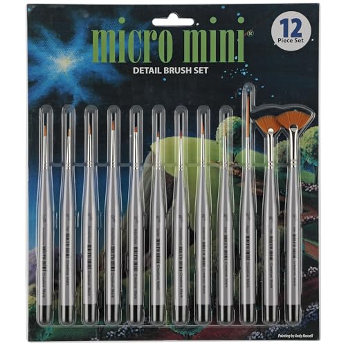 Micro Mini Fine Detail Paint Brush Set of 12 Pieces, Small Short Handle Taklon Bristles for Detailing, Paint by Number Art, Models & Nails - size: Set of 12