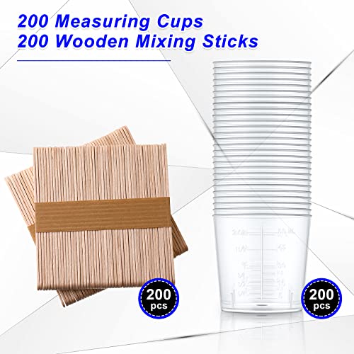 200 Pack 2oz/60ml Plastic Mixing Cups Disposable Measuring Cups, Epoxy Bulk Clear Beaker with Graduated and Mixing Sticks for Resin, Laboratory, Liquid, Acrylic Paint Art, Medicine