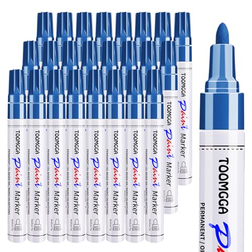 TOOMGGA 24 Blue Paint Pens Permanent Paint Markers, Oil Based Medium Tip | Marking Pens, Quick Drying, Waterproof, Fade-resistant, for Rock Painting, Car Tyre, Metal, Plastic, Canvas, Wood, Glass - color: Blue