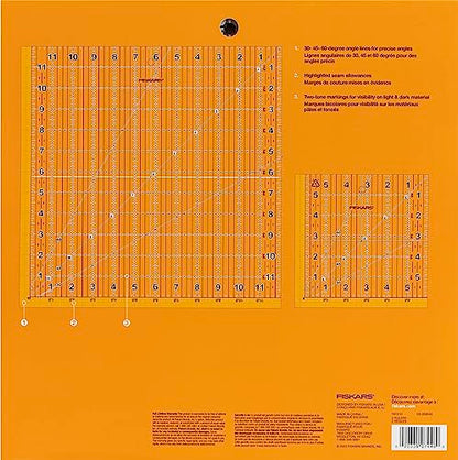 Fiskars 2-Piece Square Sewing Ruler Set, 6.5" x 6.5" and 12.5" x 12.5" | Ideal for Measuring Medium & Large Quilting Blocks, Easy to Read Numbers, Sewing & Quilting Supplies for Arts and Crafts - size: 6.5" Sq & 12.5" Sq