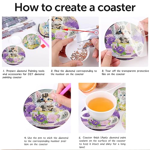 Mrnsiet 8PCS Cat Diamond Art Coaster Kits for Adults, DIY Cat Diamond Painting Coaster with Holder, Non Slip Hardwood Bases Coaster Set Gift for Beginners 4x4 Inch - color: Bdwy475-us