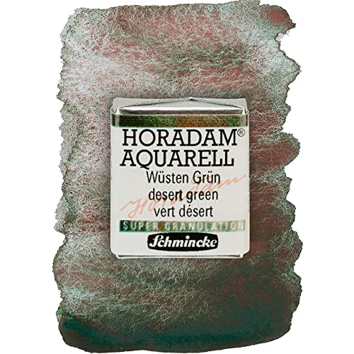 Schmincke - HORADAM® AQUARELL, Super Granulation, 14 924 044 Desert Green, 1/2 Pans, Very Strong granulating Colors, Finest, Super granulating Watercolors - color: 924 desert green