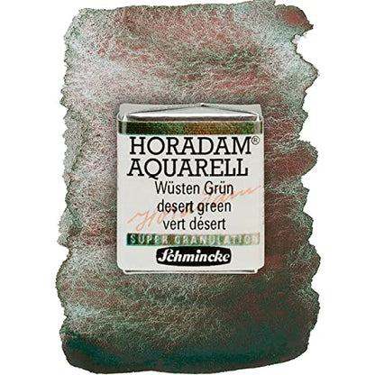Schmincke - HORADAM® AQUARELL, Super Granulation, 14 924 044 Desert Green, 1/2 Pans, Very Strong granulating Colors, Finest, Super granulating Watercolors - color: 924 desert green