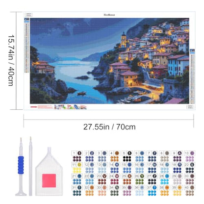 HeeBenor 5D Landscape Large Diamond Painting Kits for Adults, 27.5" X15.7" - color: Seaside Town 047