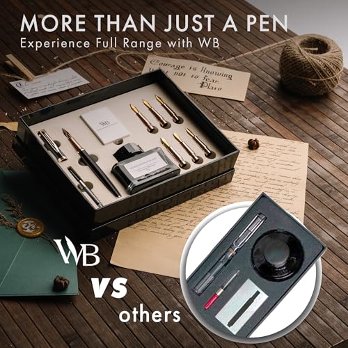 Wordsworth & Black Luxury Calligraphy Pen Set, 6 Nibs, Black Rose | Fountain Ink Bottle, Cartridges & Refill Converter, Refillable, Black, High End Gift for Men & Women, Journaling & Lettering - color: Black Rose Gold
