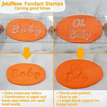 4PCS Alphabet Cake Stamps Tool with Brushes for Fondant Cookie Biscuit | Cute Handwriting Food Grade Fondant Letter Stamp Uppercase Lowercase Numbers Words Reusable Cookie Stamp for Christmas Party - color: D and Brush