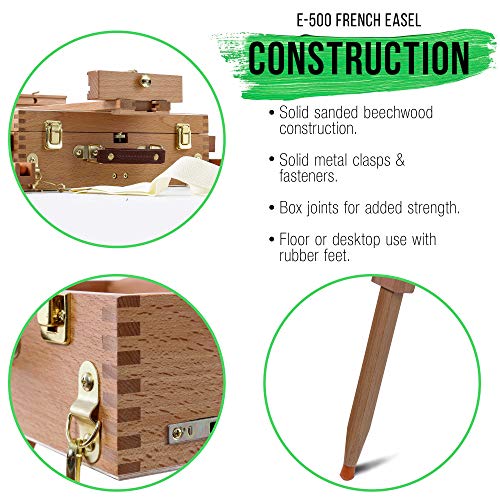 U.S. Art Supply Large Beechwood French Easel, Adjustable Plein Air Easels | Sketchbox Tripod for Field & Studio Painting Easel for Adults, Drawing, Display - Portable with Artist Drawer & Palette - style: Easel