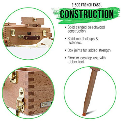 U.S. Art Supply Large Beechwood French Easel, Adjustable Plein Air Easels | Sketchbox Tripod for Field & Studio Painting Easel for Adults, Drawing, Display - Portable with Artist Drawer & Palette - style: Easel