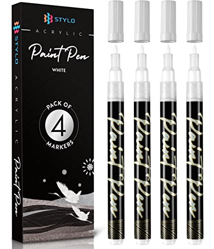 Stylo White Acrylic Paint Pens, 4 White Paint Markers, Fine Tip - color: White