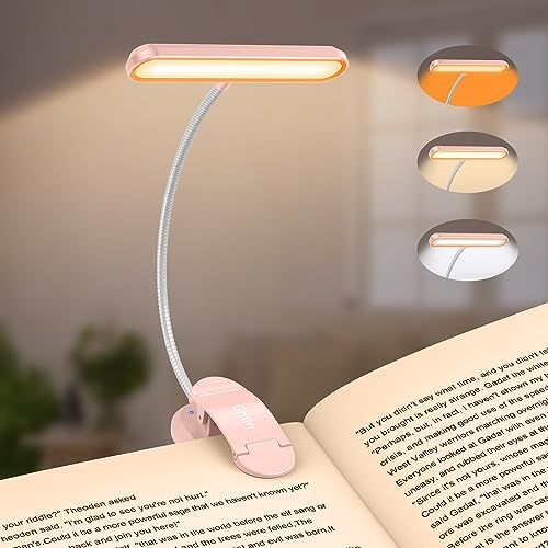 Gritin Rechargeable Book Light for Reading in Bed with 19 LED | Eye Caring 3 Color Temps, 5 Brightness Levels, Memory Function, 90 Hrs Runtime Flexible Goose Neck Clip on Light-Pink - color: Pink