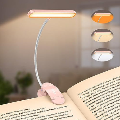 Gritin Rechargeable Book Light for Reading in Bed with 19 LED | Eye Caring 3 Color Temps, 5 Brightness Levels, Memory Function, 90 Hrs Runtime Flexible Goose Neck Clip on Light-Pink - color: Pink