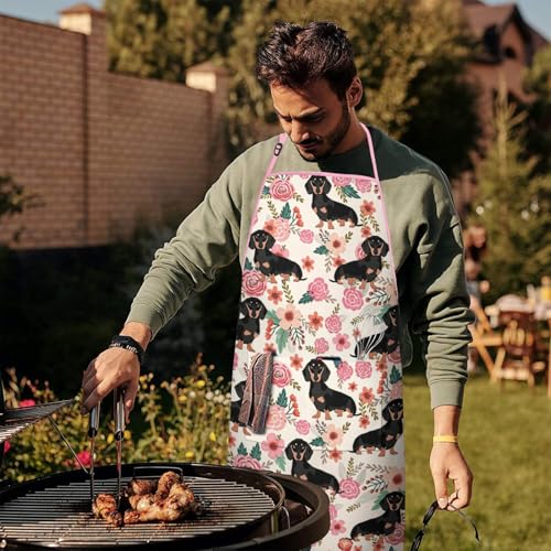 Apron with 2 Pockets,Kitchen Chef Artist Aprons for Cooking Gardening Baking Painting, Waterproof Apron 33" x 27" - color: Dachshund