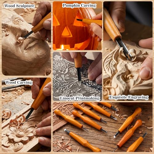 20 Pcs Linocut Carving Tools Set Triangular Flat Slanted Half-round Linocut Tools Carving Knife Chisel Kits for Woodworking Printmaking DIY Stamp Sculpture Beginner Sculpture
