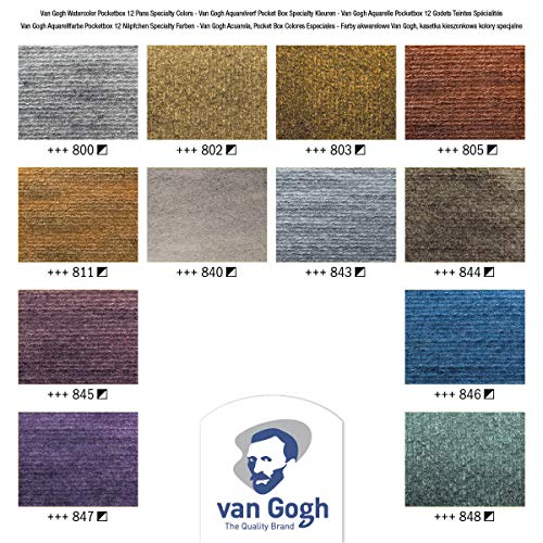 Van Gogh Watercolor Paint Set, Plastic Pocketbox, 12-Half Pan Specialty Metallic & Interference Colors Selection - color: 12 Metallic/Interference (Plastic Pocketbox), style: Half Pan