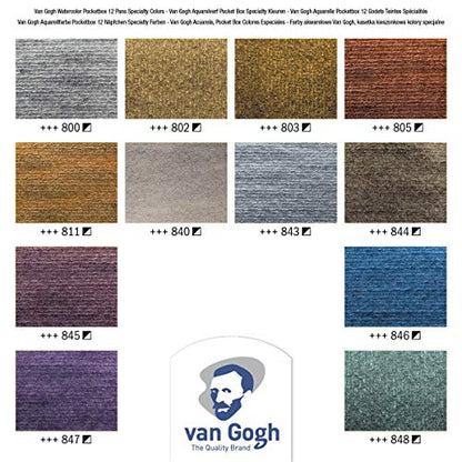 Van Gogh Watercolor Paint Set, Plastic Pocketbox, 12-Half Pan Specialty Metallic & Interference Colors Selection - color: 12 Metallic/Interference (Plastic Pocketbox), style: Half Pan
