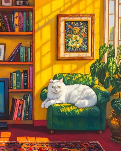 ZRIZQ Paint by Numbers Kit for Adults Beginner,Cat Books,16x20 | Full set with wooden brushes,rolled canvas,rich paints.Calming activity.Beginner friendly.Just open and paint. - color: 16"X20"Rolled Canvas(Frameless)-Cat 3