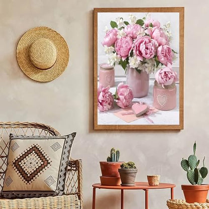 MaiMMaledy Paint by Numbers Kit for Adults Beginners Canvas Pictures with Framed Drawing Painting Acrylic Pigment with Wooden Triangle Easel Pink Flowers 8Wx12L inch - color: Pink Flowers, size: Pink Flowers 8x12inch