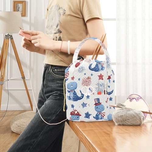 Blue Dinosaurs Stars Balloons Fireworks Yarn Bag Small Crochet Bag Drawstring Yarn Storage Organizer Knitting Project Bags Potable Yarn Holder with Holes Handle Crocheting Needles Knitting Ac - color: Blue Dinosaurs Stars Balloons Fireworks