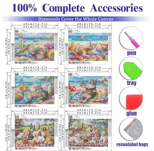 DOTSOPS 6 PcsCat Dog Diamond Painting Kits for Adults Art Painting Kit | Crafts DIY 5D Diamond Art Packs Kits,Round Full Drill for Adults,Beginner Home Wall Decoration Gift 11.8 x 15.7 Inches - color: Cat Dogs