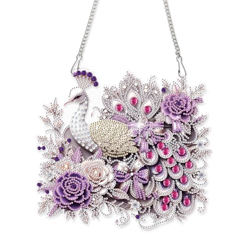Oversized Peacock Diamond Painting Hanging Ornament Kit for Adults | 5D Special Shape Diamond Art Hanging Kits for Adults, Acrylic Diamond Art Suncatcher Kits, Window Wall Home Decor - color: Peacock