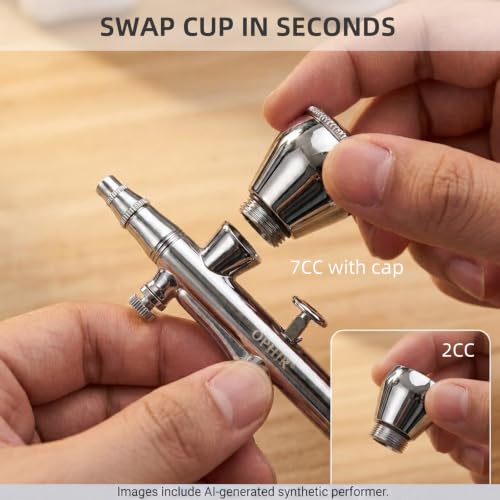 OPHIR 0.35mm Dual-Action Airbrush for Miniature Painting | Air Brush with 2CC/7CC Cups, 0.35mm Nozzle Supports Detailed Spraying for Shoes Painting, Models, Crafts, and Art Projects