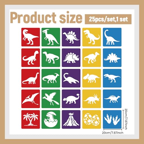 CUTHOLLOW 25PCS Dinosaurs and Volcanoes Painting Shape Stencils Sets - 8 Inch Reusable&Washable Drawing Template, Different Primary Themed Sidewalk Chalk Art Stencils Kit for Craft Room Wall Paper - style: Dinosaurs And Volcanoes