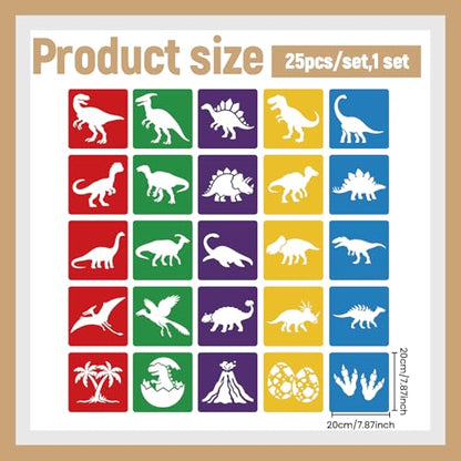 CUTHOLLOW 25PCS Dinosaurs and Volcanoes Painting Shape Stencils Sets - 8 Inch Reusable&Washable Drawing Template, Different Primary Themed Sidewalk Chalk Art Stencils Kit for Craft Room Wall Paper - style: Dinosaurs And Volcanoes
