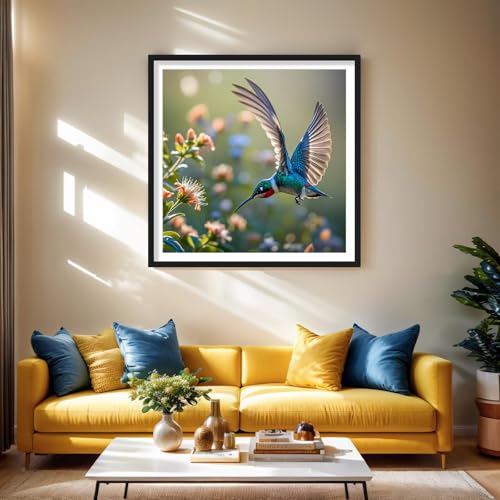 Hummingbird Diamond Art Kits for Adults Bird 5D Diamond Painting Kits for Beginners Full Round Drill Diamond Dots DIY Gem Art Crafts for Adults Home Wall Decor Hummingbird Gifts 13.78x13.78 Inch - color: Hummingbird in Flowers