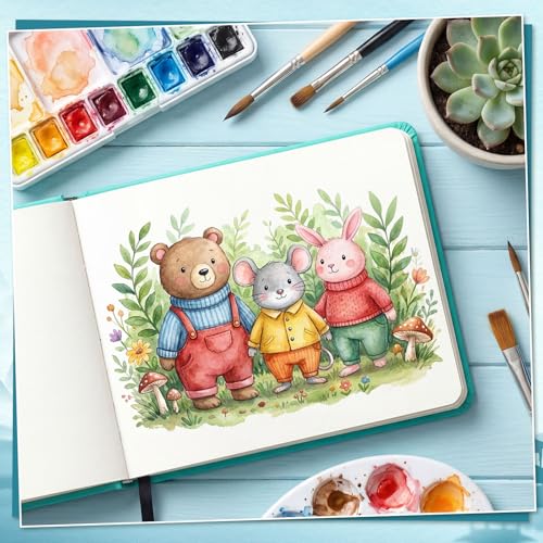 40 Sheets Watercolor Journal, 4x6 in, 140 Lb Cold Press Paper, Blue | Cotton Paper, 300 Gsm, Wirebound with Tear-Out Pages, Elastic Closure, for Watercolor, Sketching & Mixed Media - color: Turquoise