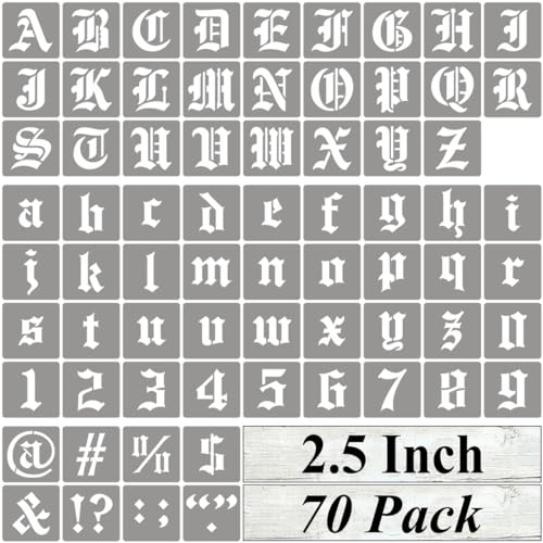 2.5 Inch Alphabet Letter Stencils for Painting - 70 Pack Old English Letter Stencil Templates with Numbers and Signs for Painting on Wood, Reusable Letter Stencils for Chalkboard Wood Signs & Wall Art - size: 2.5 Inch