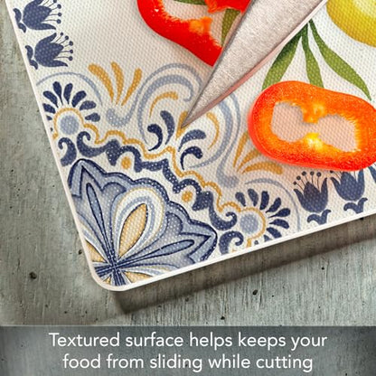 CounterArt Mediterranean Citrus Tempered Glass Cutting Board 12" x 15" | 3mm Thick, Serving Board, Charcuterie Board - color: Mediterranean Citrus