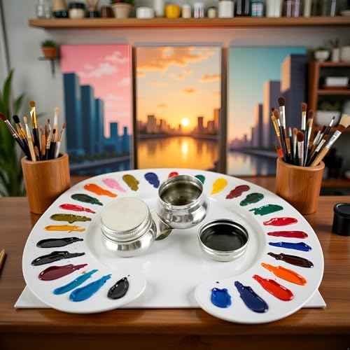 1PC Stainless Steel Oil Painting Palette Cup with Lid and Clip 2 Dipper Large Mouth Oil Paint Pot Container Leakproof Oil Paint Container Cup Turpentine Solvent Tins for Drawing Art Suppllies