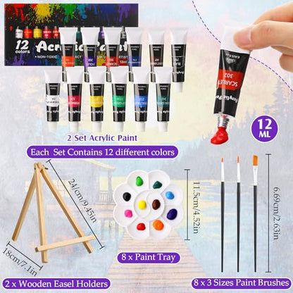 Cholemy 36 Pcs Paint and Sip Kit Gift for Adults 8''x10'',Sunset Coast | Pre Drawn Canvas, Painting DIY Afro Acrylic Painting Kit, Wood Easel Brushes, Date Night Bulk, Summer Halloween Party - style: Sunset Coast