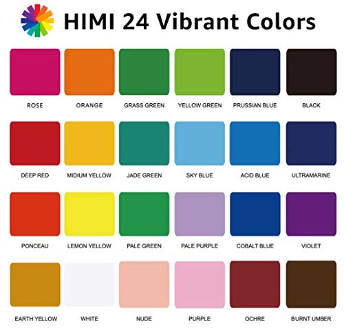 HIMI Gouache Paint Set, 24 Colors x 1 oz, Jelly Cup, Non-Toxic(Pink) | 3 brushes and palette, Opaque matte finish, smooth blending, low odor, portable case, for students and beginners - color: Pink