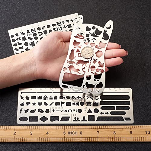KISSITTY 10Pcs/Set Plastic & Stainless Steel Drawing Stencil Kits Reusable Painting Stencil Bookmark Metal Journal Templates Craft Stencils for DIY Scrapbook Album Wedding Card Journal Painting