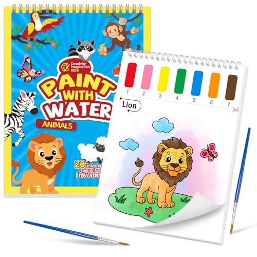 SOCOLER Paint with Water Coloring Books for Kids & Toddlers, Animals | Mess Free Watercolor Painting Set, Water Color Painting Book,Craft Art Kit, Boys & Girls Birthday Gift, Travel Activity Toy - style: Animal B